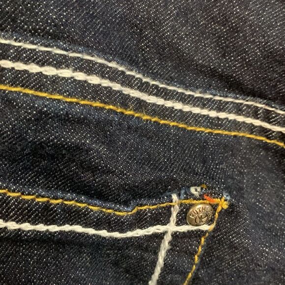 Ruthless Art Vintage Blue Dark Wash Low Rise Embroidered Bootcut Jeans Sz 13/31 - Picture 12 of 16